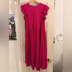 🩷🌸Pink Ruffle Sleeve Dress